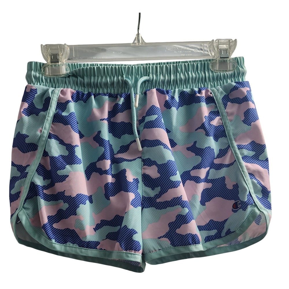 Champion Girls Camo Athletic Shorts Teal Pink Blue Pastel Size 14/16 Large